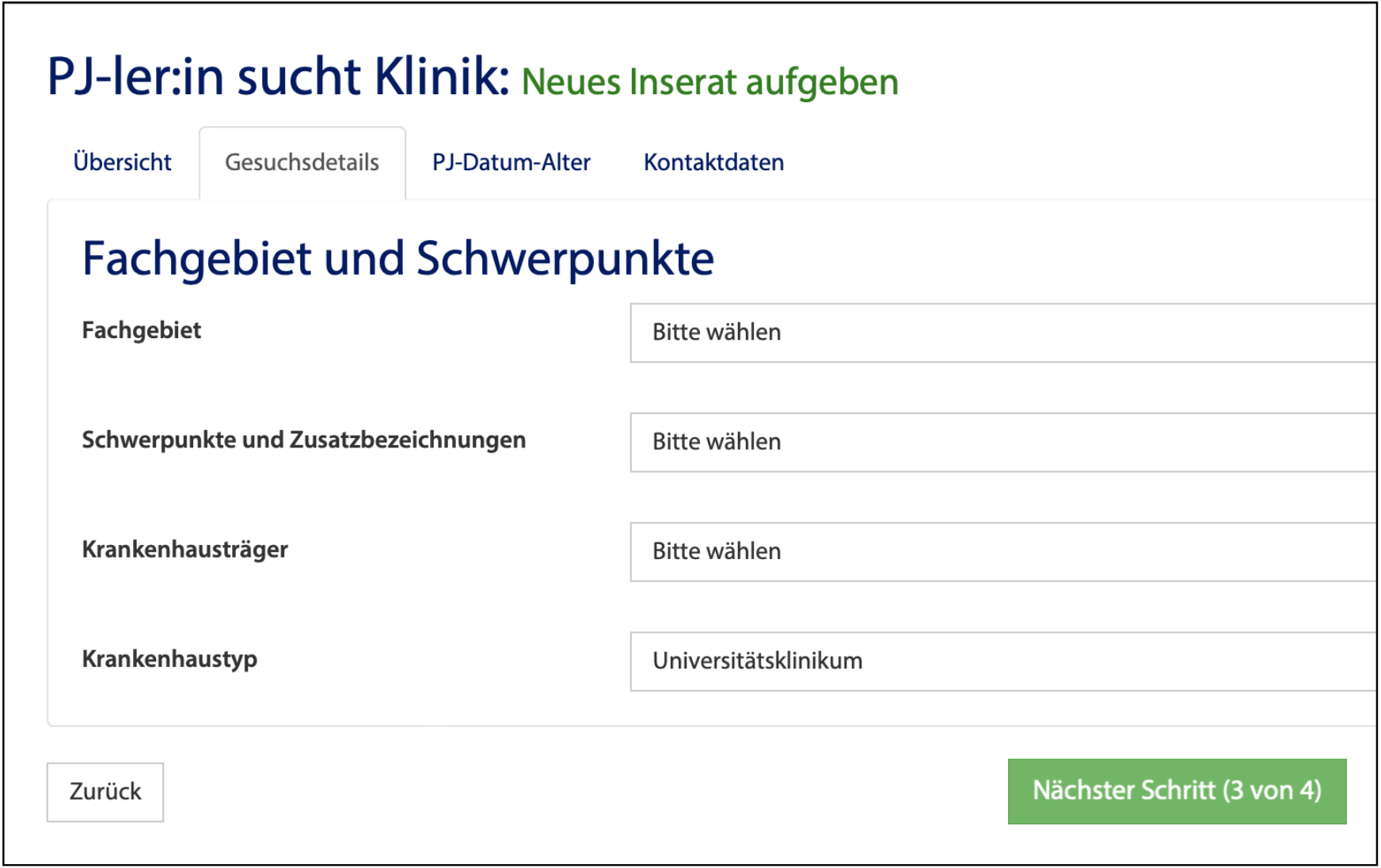 Als PJ Student Inserat aufgeben