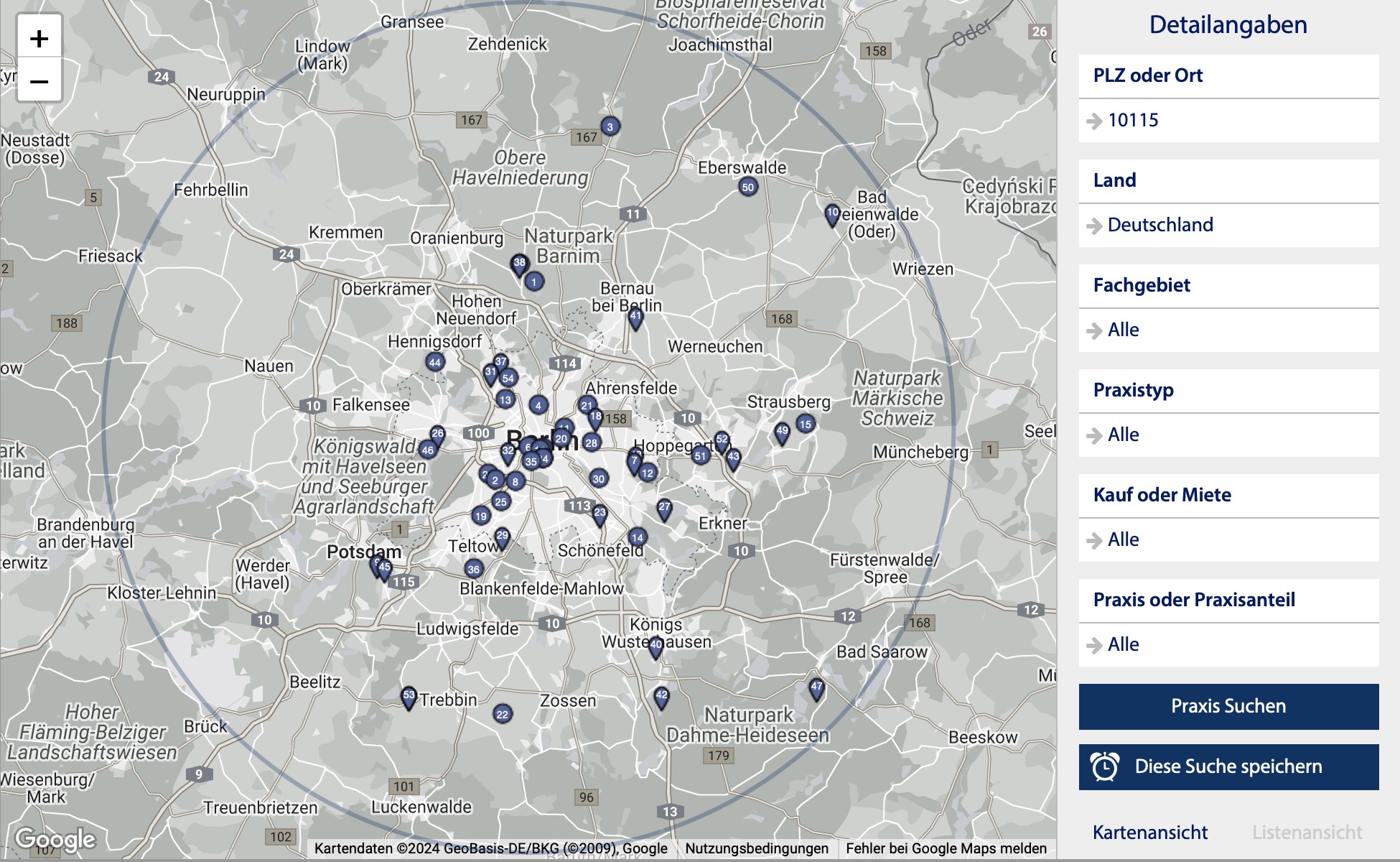 Praxisübergabe Inserate filtern