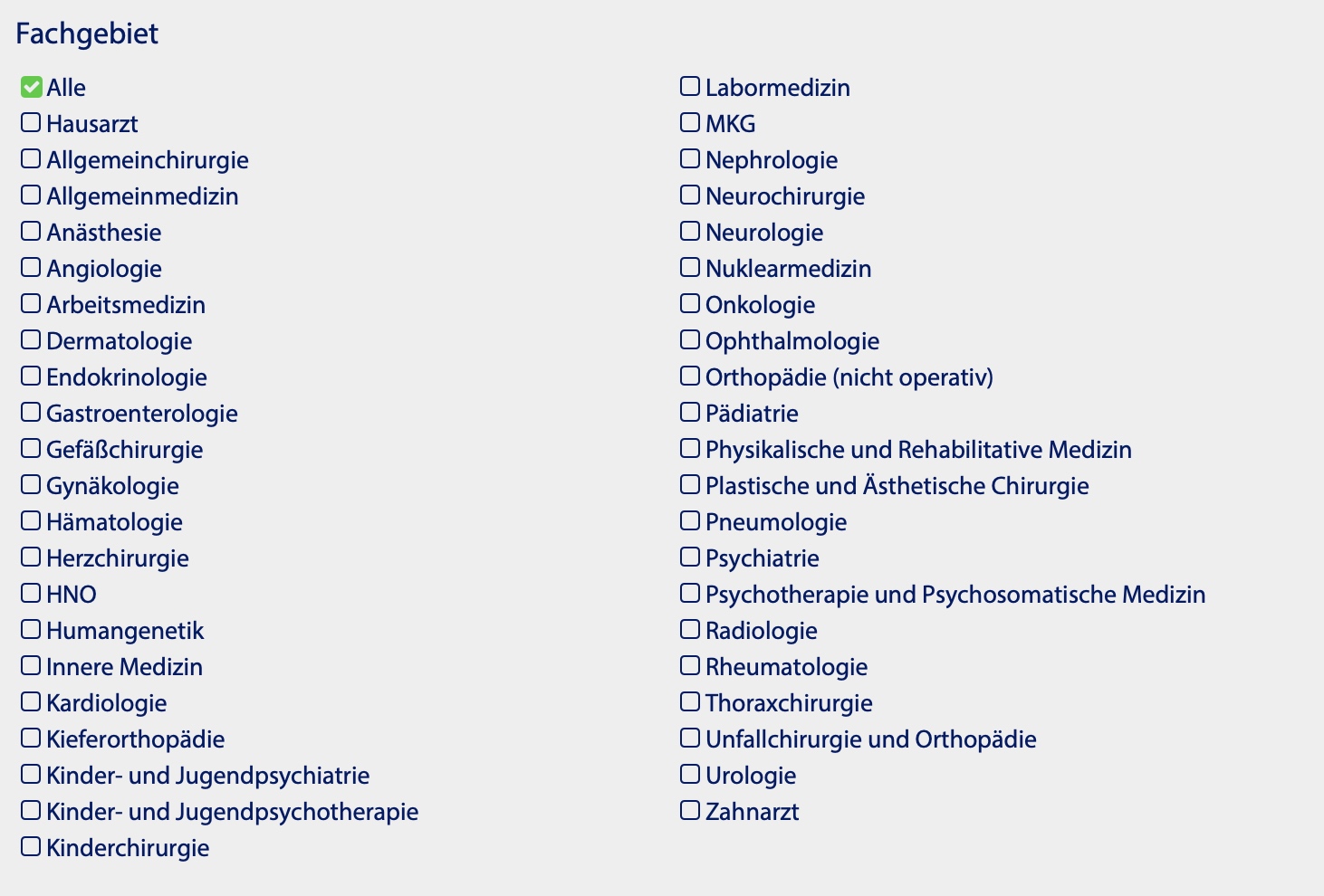 Stellenangebote Klinik Fachgebietsauswahl