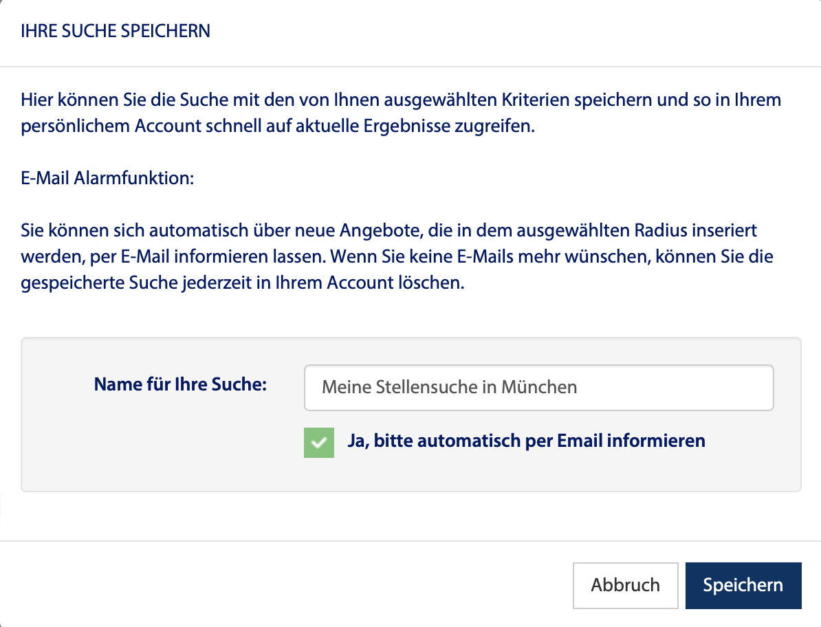 Stellensuche ärztliche Niederlassung Matchfunktion
